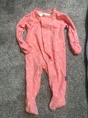 Magnetic Me Coral One-Piece Footed Pajamas with Pink Hearts